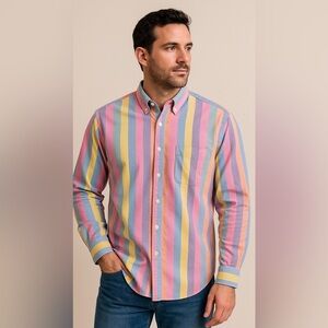 Vintage 90s Cambridge Classics Pastel Stripe‎ Oxford Shirt XL Coastal Preppy
[C]